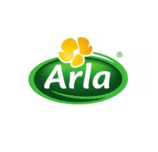 Grün-gelbes Logo mit der Aufschrift Arla