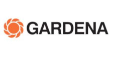 Orange kleine Sonne und ein schwarzes Logo mit der Aufschrift Gardena 