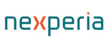 Hellblau-orangenes Logo mit der Aufschrift Nexperia