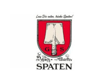 Rot-graues Logo mit der Aufschrift Spaten