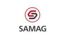 Rot-schwarzes Logo in der From von einem S mit der Aufschrift Samag
